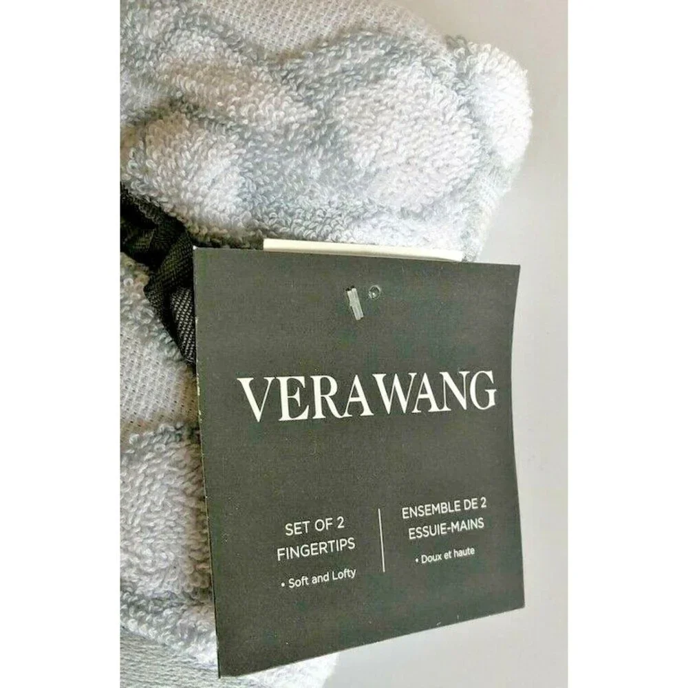 Vera Wang Fingertip Towels Sculptured Bath 12x18 Gray White Set of 2